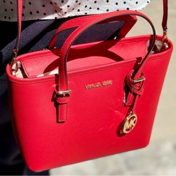 Michael Kors Jet Set Travel Extra-Small Top Zip Tote Bag Bright Red - Picture 4 of 9